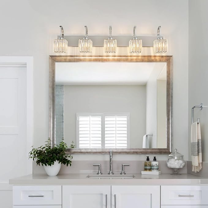 FDPBY Crystal Vanity Lights 5-Light Chrome Bathroom Vanity Lights Modern - Image 2