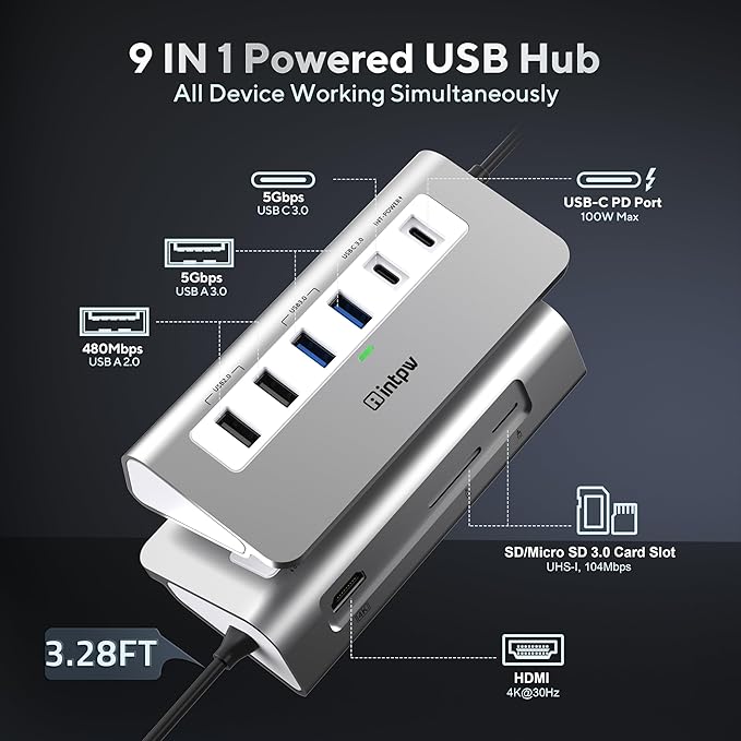 P9 USB C Docking Station, intpw 9-in-1 USB C Hub - Image 2