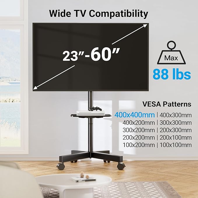 PERLESMITH Mobile TV Stand for 23-60 Inch LCD LED Flat/Curved Screen TVs - Image 5