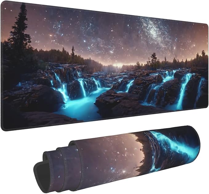 Milky Way with Forests and Waterfalls Extended Big Mouse Pad Large, XL Gaming by CANFLASHION