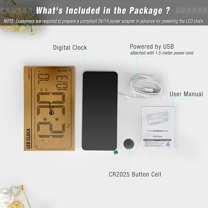 KOSUMOSU Small Digital Clock for Bedroom, 6.7in Desk Clock, Auto Dimming - Image 4