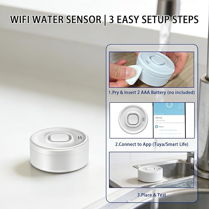 100dB Loud Wireless Water Leak Detector, WiFi Water Leak Sensor - Image 8