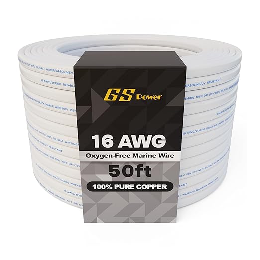 GS Power 50 Ft Duplex Marine Wire, 16 Gauge Wire, Oxygen-Free Tinned Copper 16 by GSPower