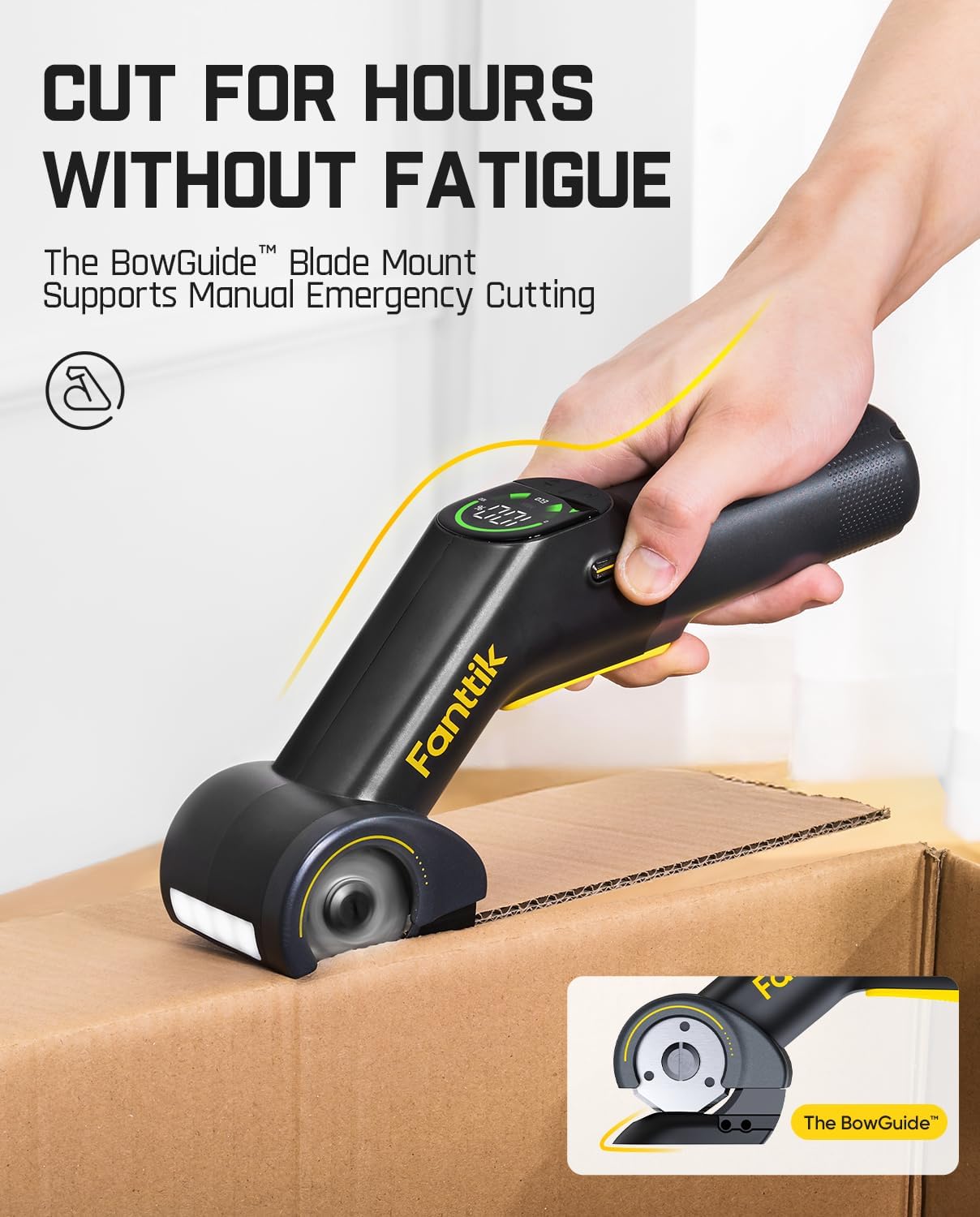 Fanttik C10 Pro BowGuide Electric Cardboard Cutter, Rotary Box Cutter | Cordless Scissors with LED Display, 2-Speed Adjustable, Rechargeable, with 2 Blades for Fabric, Carpet, Leather