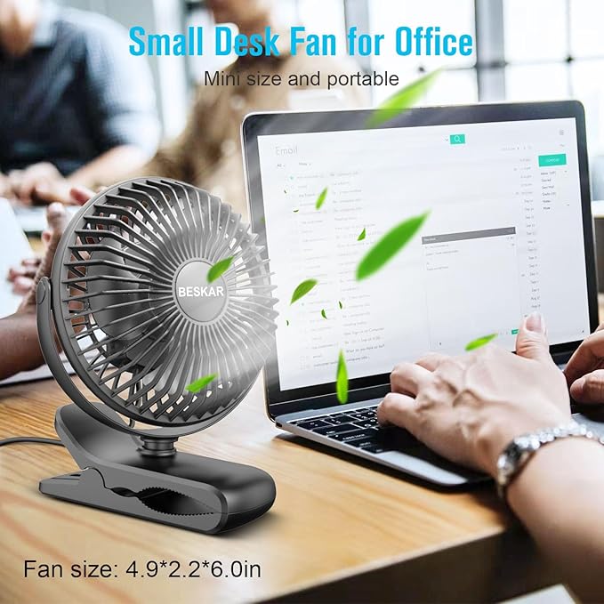 BESKAR Small Clip on Fan, 3 Speeds USB Fans - Image 2
