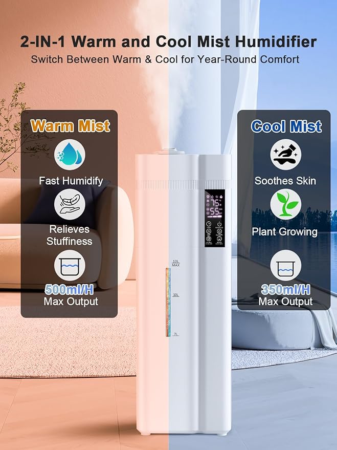 Zeova 13L/3.4Gal Humidifiers for Bedroom, Ultrasonic Warm & Cool Mist - Image 2