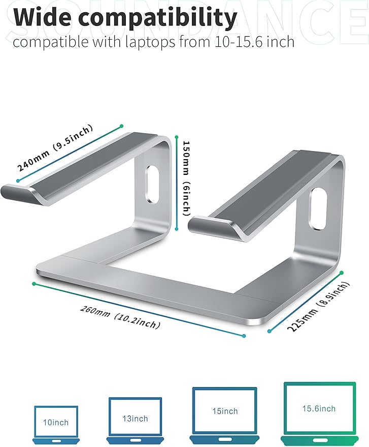SOUNDANCE Laptop Stand, Aluminum Computer Riser, Ergonomic Laptops Elevator - Image 2