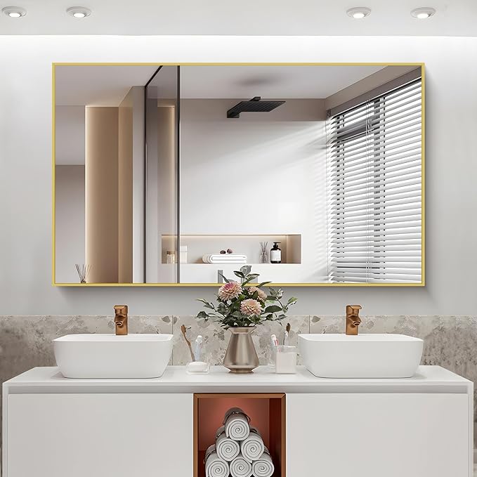 Gold Bathroom Mirror for Wall, 60x36 Inch Rectangle Mirrors - Image 2