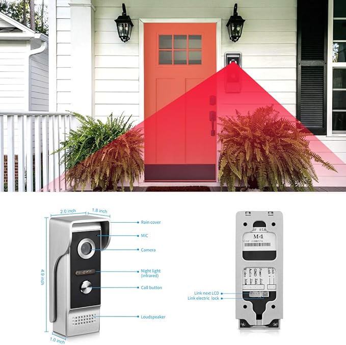 AMOCAM Video Intercom System, 7 Inches Monitor Wired Video Door Phone Doorbell - Image 6