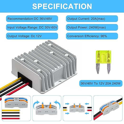 SUPERNIGHT 48V 36V to 12V Voltage Converter 240W 20A Regulator Step Down to 12V - Image 2