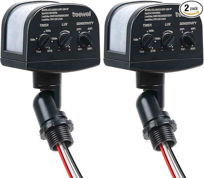 TREEWELL 2 Pack 240-Degree Replacement Motion Sensor, Adjustable LUX & Time & by treewell