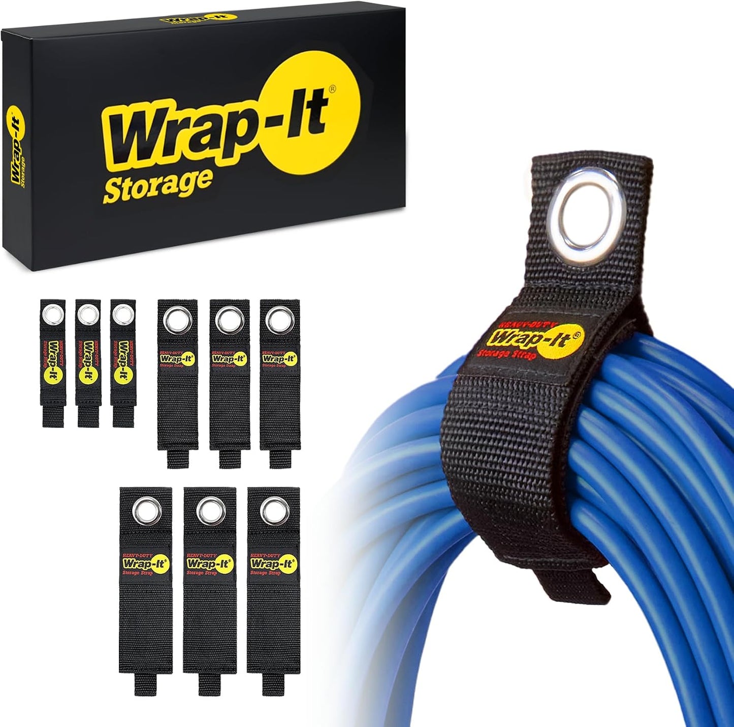 Heavy-Duty Wrap-It Storage Straps - Assorted 9-Pack | Extension Cord Hanger Cord Straps for Garage Storage and Organization