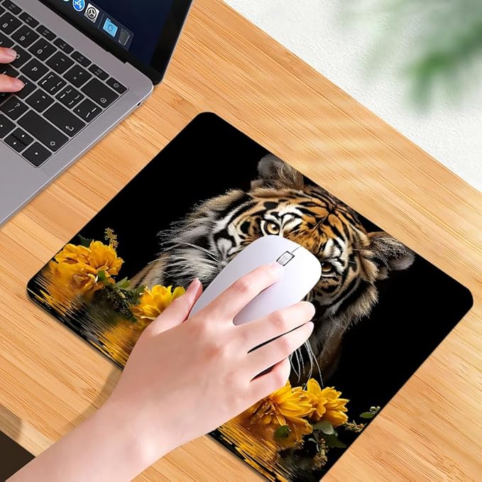 Tigers and Yellow Flowers Square Mouse pad, Waterproof, Anti Slip Rubber Base - Image 7
