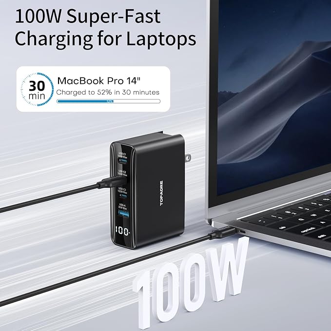 100W USB C Travel Charger, 4-Ports Foldable Travel Adapter Plug Converter - Image 3