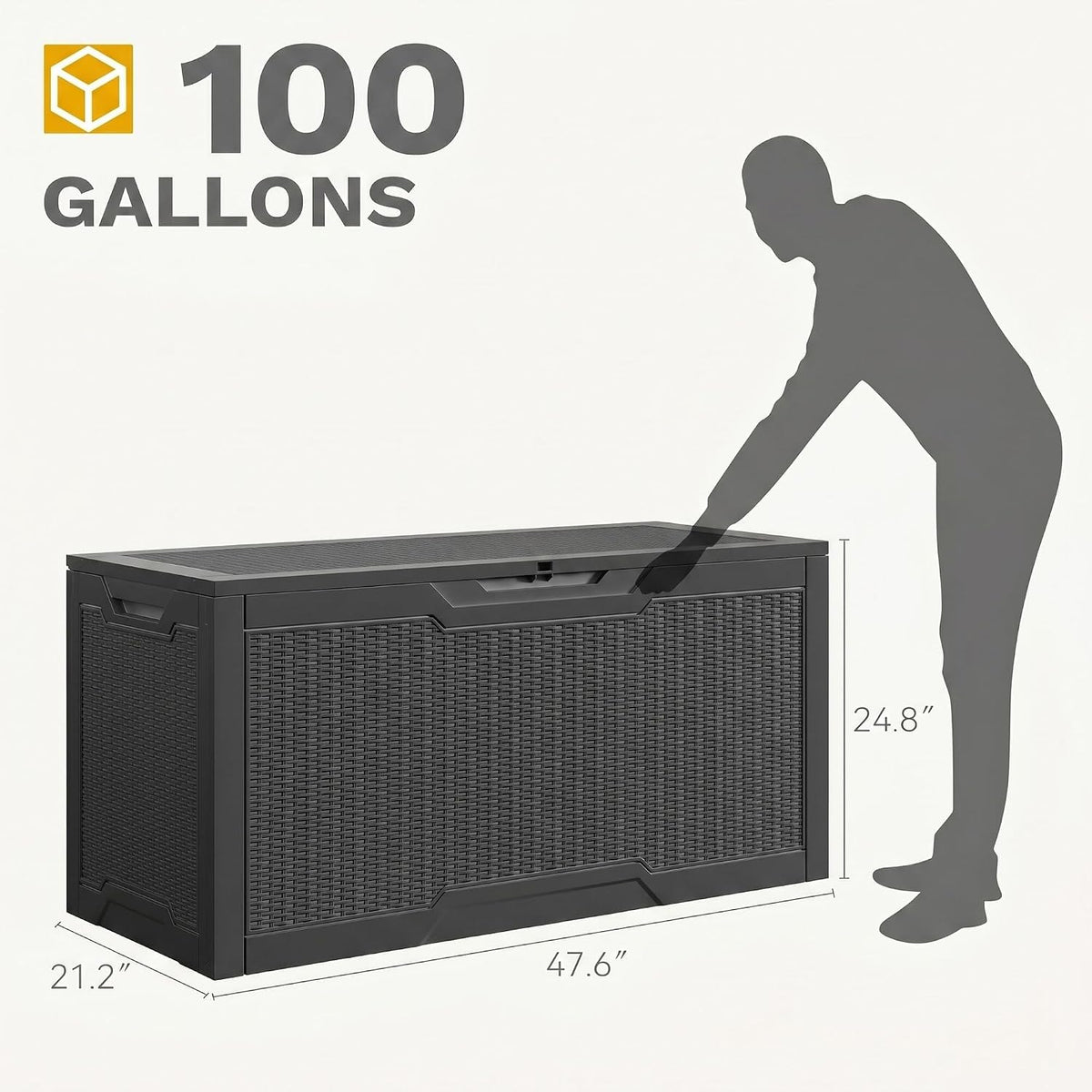 dwvo 100 gallon outdoor storage box, lockable water on a desk or shelf