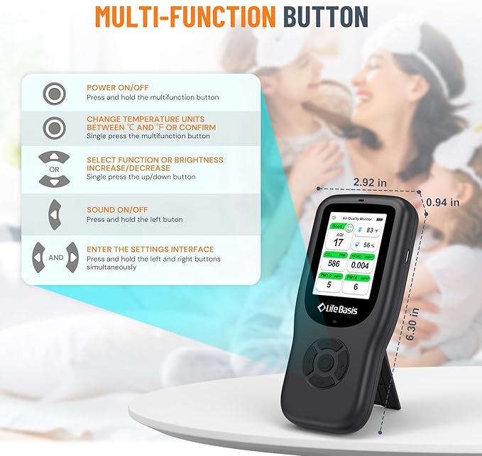 LifeBasis Air Quality Monitor Indoor, 11-in-1 Air Quality Detector - Image 7