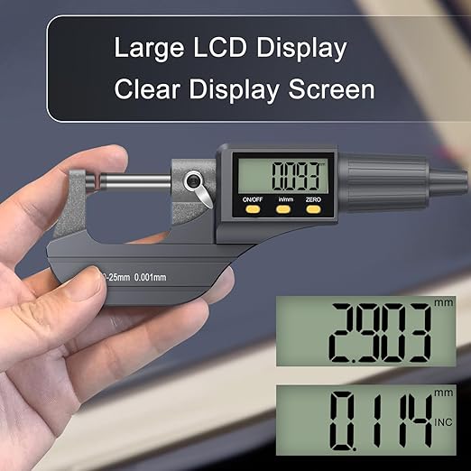 HDLKNAK Digital Outside Micrometer, 0.00005"/0.001mm Precision, Inch/Metric - Image 2