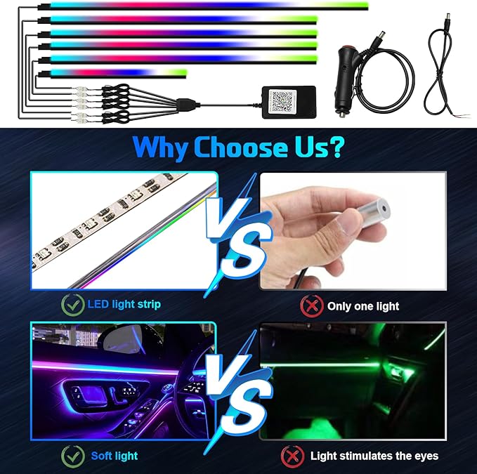 Dreamcolor Interior Car Lights, WEBUPAR Car Accessories 6 in 1 Car LED Strip - Image 2