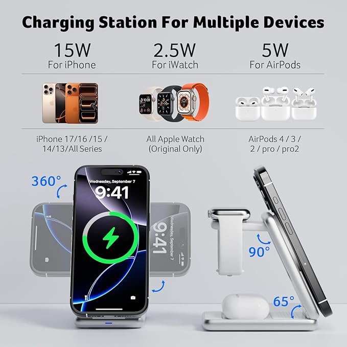Acer 3 in 1 Charging Station for iPhone, Wireless Charger Stand, 15W Fast - Image 5