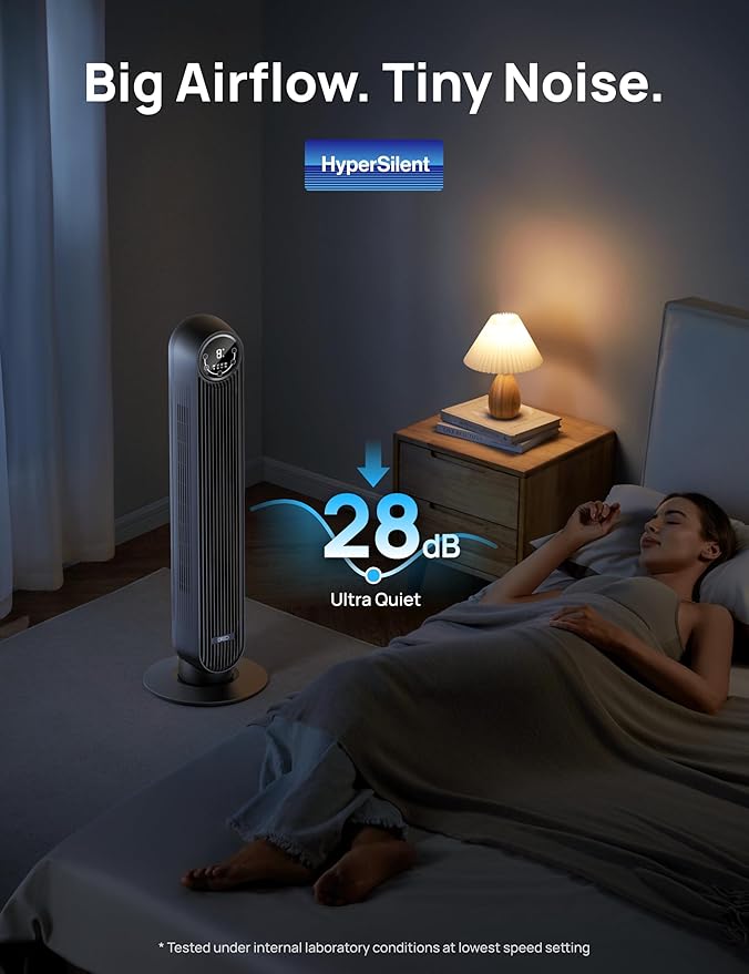 Dreo Tower Fan for Bedroom, Smart Oscillating Quiet Floor Fans, Standing - Image 3