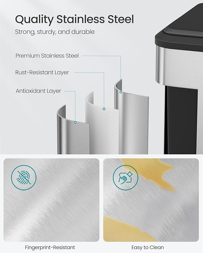 SONGMICS Trash Can, 2 x 8 Gallon Double Garabge Can - Image 5