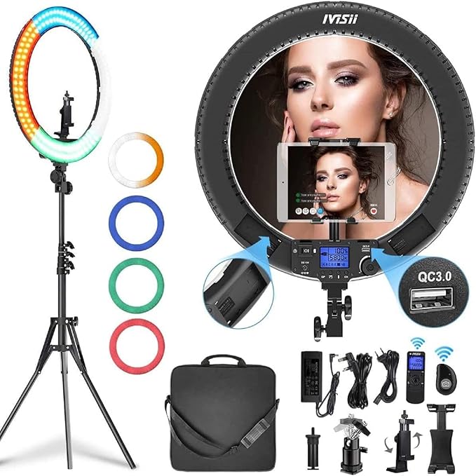 IVISII 19 inch Ring Light with Remote Controller and Stand ipad Holder by IVISII
