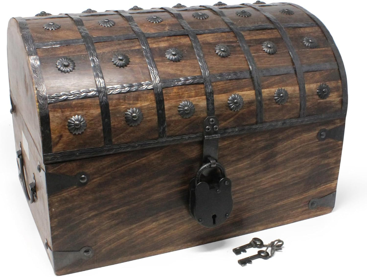 nautical cove wooden pirate treasure chest with lock, main product view