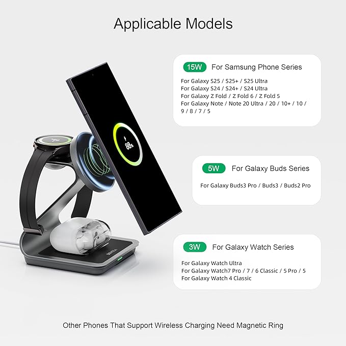 Bonola Wireless Charger for Samsung: Magnetic 3 in 1 Wireless Charging Station - Image 2