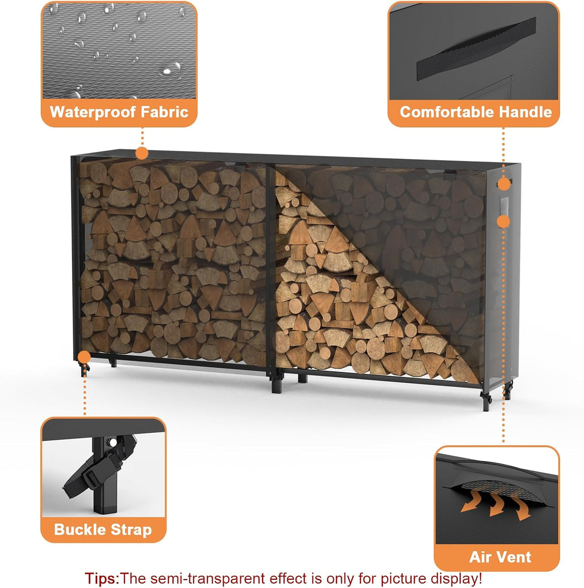 8ft firewood rack outdoor with cover, heavy duty, package contents