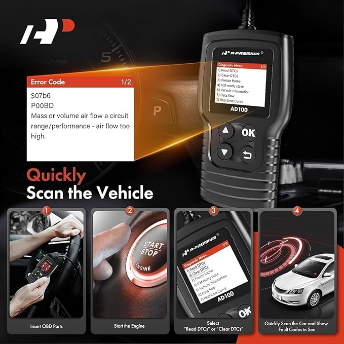 A-Premium AD100 Universal OBD2 Scanner Diagnostic Tool, Car Code Reader - Image 3