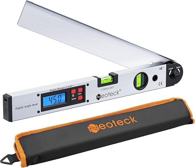 Neoteck Aluminum Digital Angle Finder Protractor 225° 16 inch Backlit LCD by Neoteck