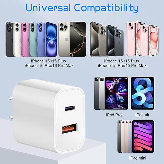 Dual Port A/C Charger for iPhone 17 16 15, Double USB A/C Charger Fast Charging - Image 3