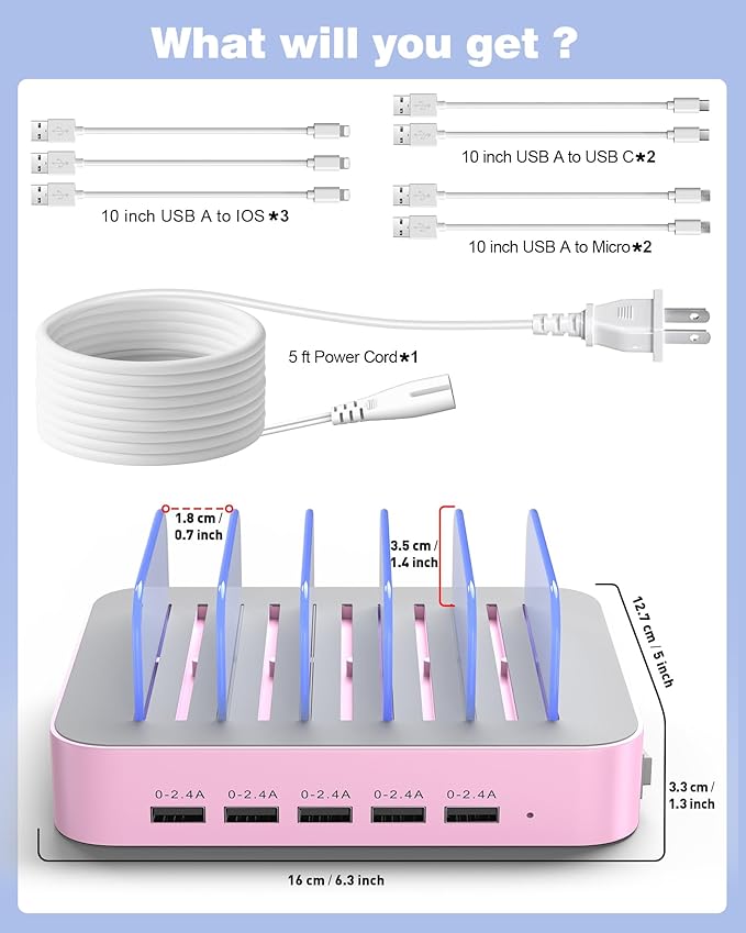 MSTJRY Charging Station for Multiple Devices : 5 Port Multi USB-A Charger - Image 8