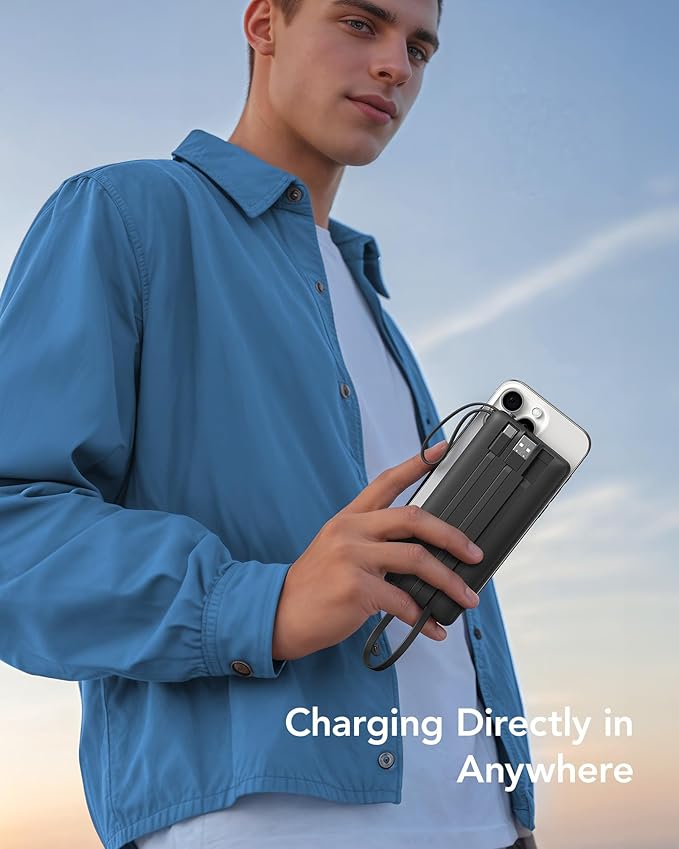 VRURC Portable Charger with Built in Cables, Slim Power Bank 10000mAh, USB C - Image 7