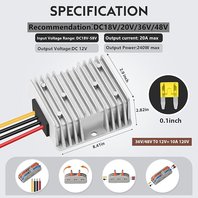 20A 240W Golf Cart DC 18V 20V 24V 36V 48V to DC 12V Converter Step Down Voltage - Image 2