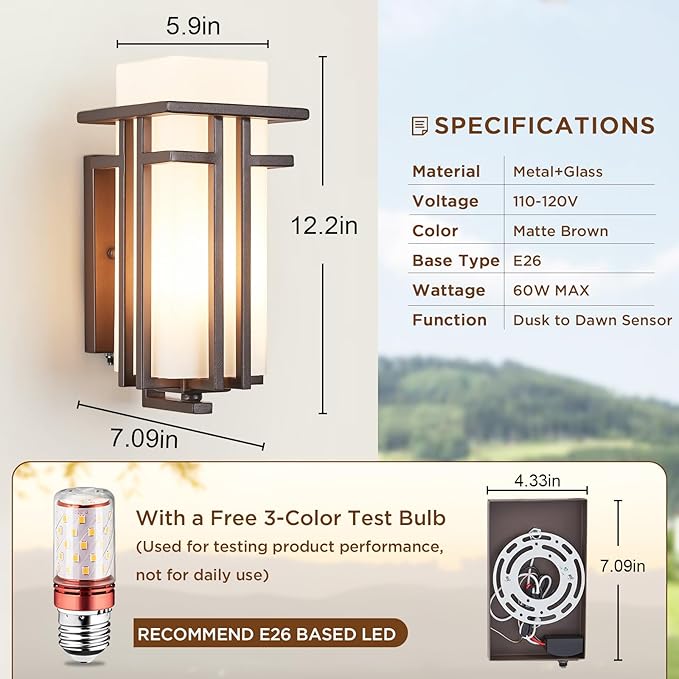 EERU Oil Rubbed Bronze Porch Light Dusk to Dawn Outdoor Sconce Matte Brown Wall - Image 4