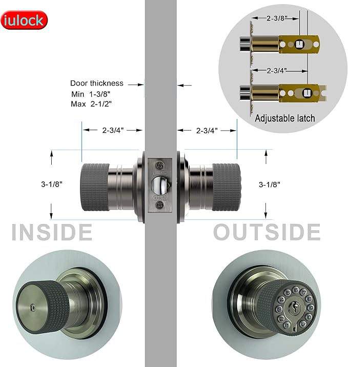 iulock Smart Door Knob with Keypad and Key, Keyless Entry Door Lock with Rubber - Image 5
