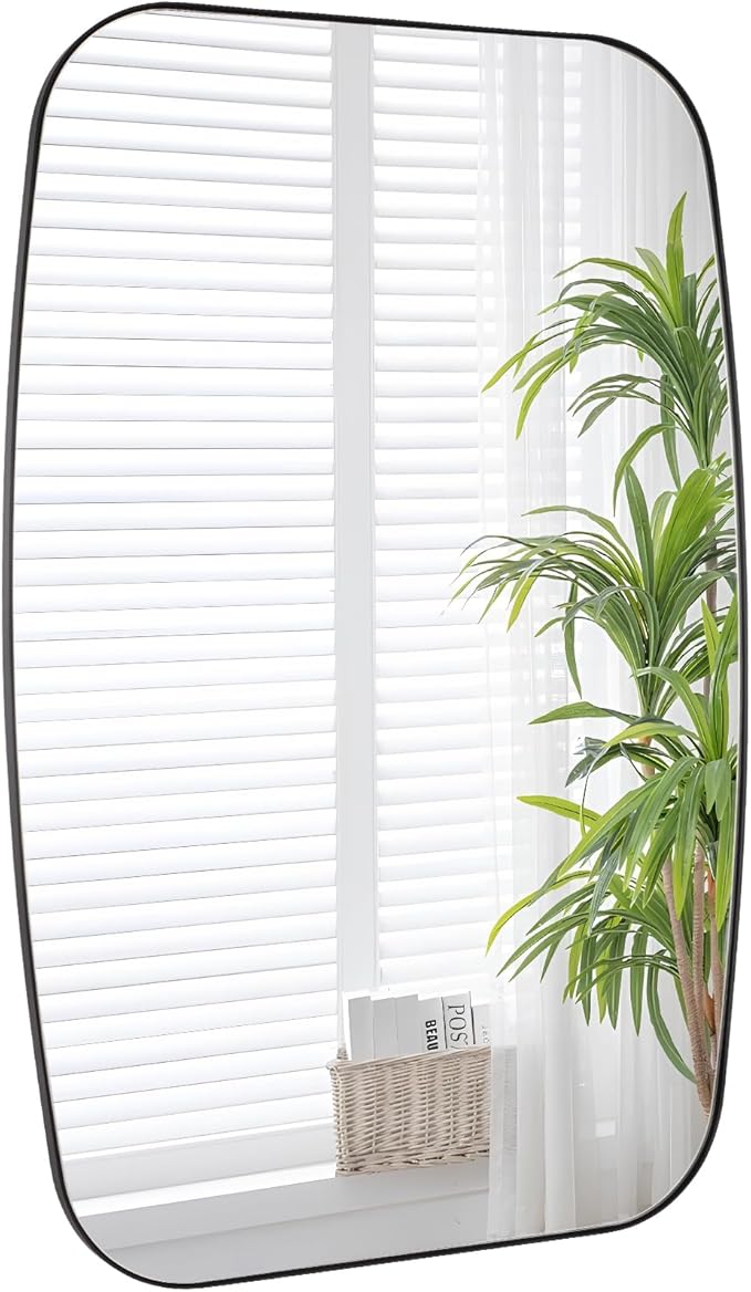 Black Oval Mirror, Oblong Bathrrom Mirror Modern Anti Rust by Bolrok