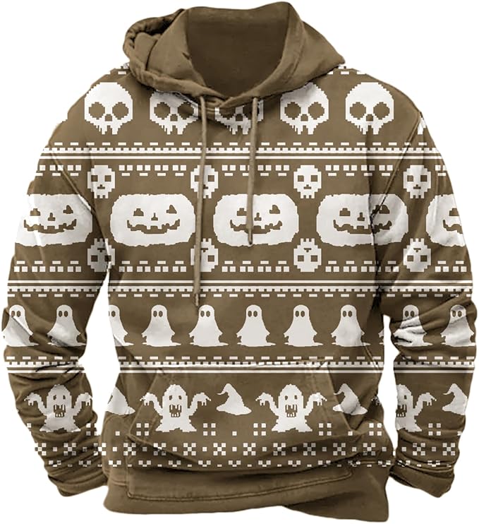 Halloween Hoodie Men Graphic Pumpkin Ghost Printed Sweatshirt Casual Trendy by Spatofa