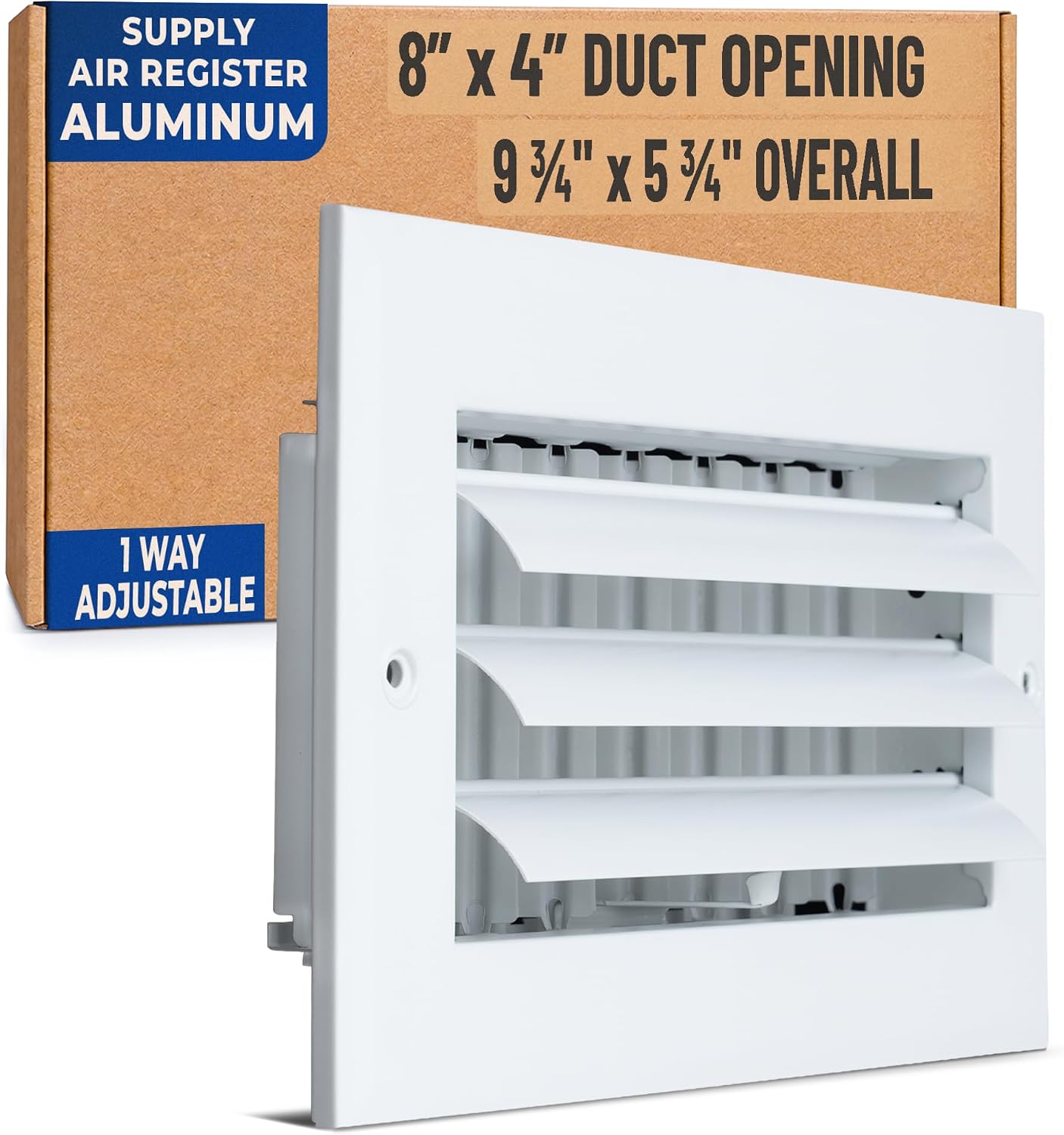 Fits 8x4 Duct Opening Aluminum 1-Way Adjustable Air Supply Grille by Handua | Curved Blade Register Vent Cover for Sidewall & Ceiling | White | Outer Size: 9.75" X 5.75"
