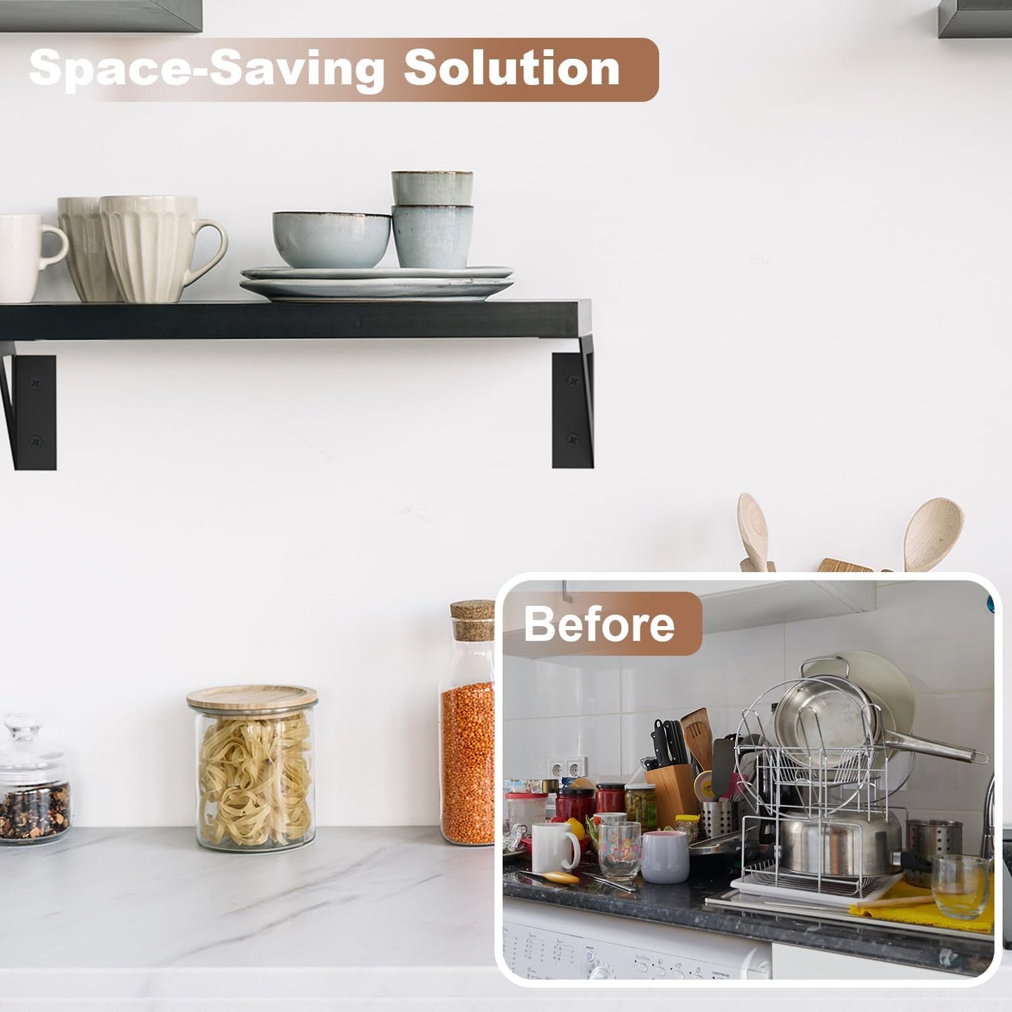SOGAL Black Shelf Brackets 4 Inch,Wall Bracket for Shelves,Small,4 Pack | supports up to 50-80 lbs per pair,right-angle metal, 90 degree design,indoor/outdoor use,easy wall mount install