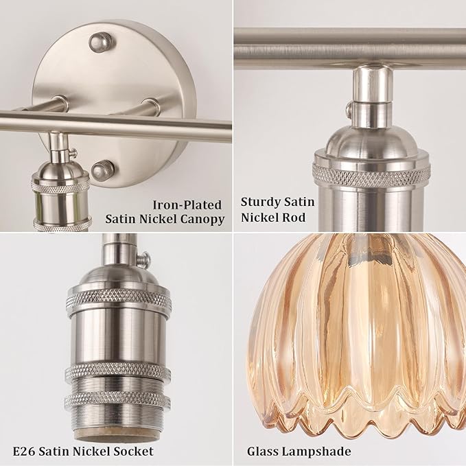 Shenmoyl Bathroom Light Fixtures, 3-Light Vanity Wall Light Over Mirror - Image 7