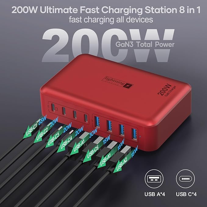 8-Port USB Charger Block 200W - Image 4