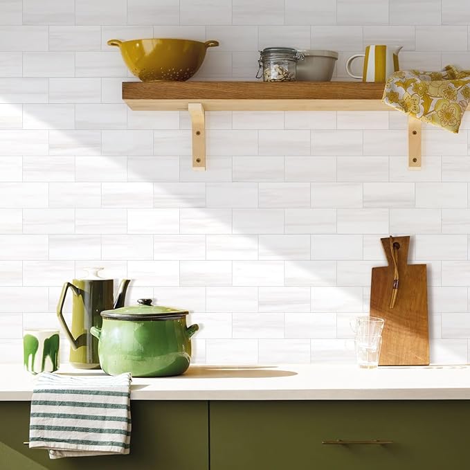 Vamos Tile 100-Piece Glossy Dolomite White Peel and Stick Backsplash Tile - Image 3