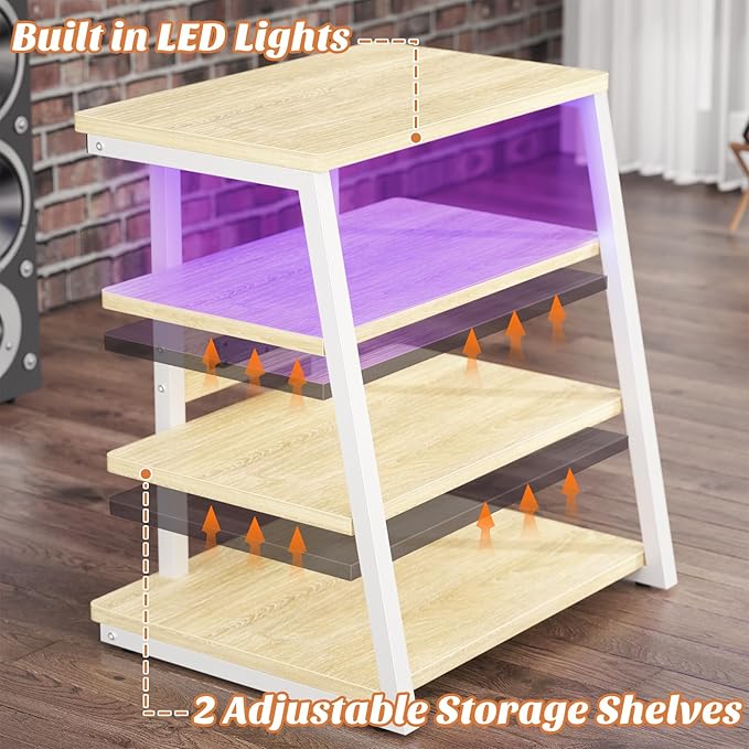 Besiost AV Media Stand with Outlets, Media Console with LED Lights, Stereo - Image 4