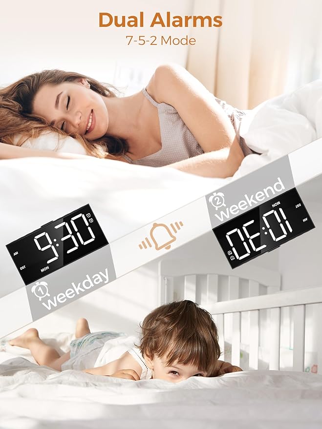 PPLEE Alarm Clock for Bedroom, Upgrade Digital Clock Large Bold Number - Image 4