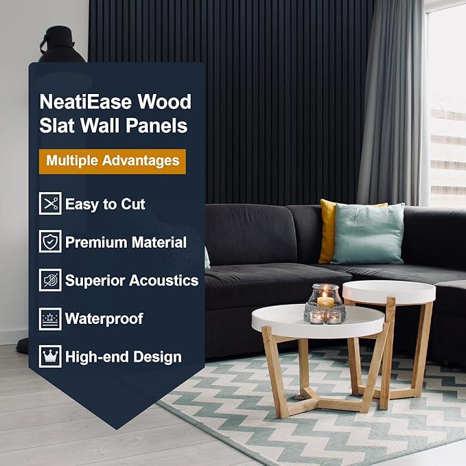 NeatiEase Wood Slat Wall Panels, 4-Piece 96" x 12.6", Soundproof & Noise - Image 3