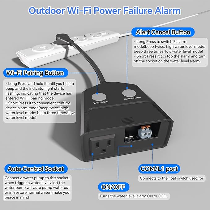 Sump Pump Alarm WiFi, Smart High/Low Water Level Alarm, Free App Notification & - Image 3