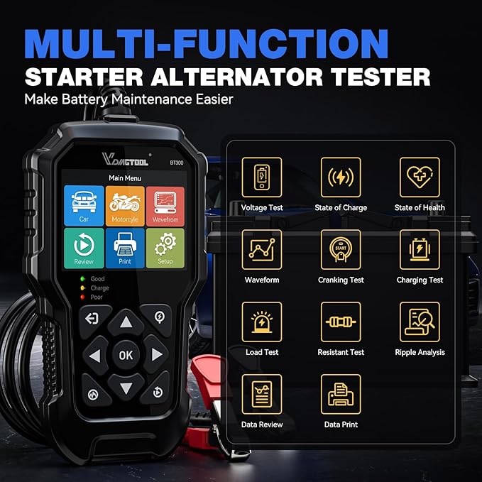 VDIAGTOOL BT300 Car Battery Tester 6V 12V, 5-3000 CCA Load Tester Starter - Image 2