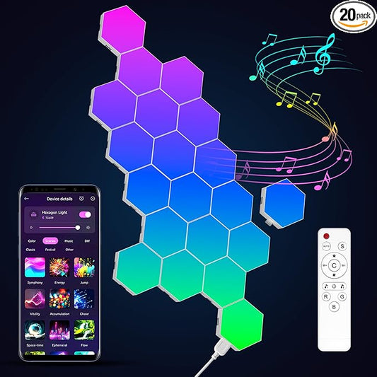 JIMIMORO 20-Pack Hexagon Light Panels – Smart RGB LED Wall Lights by JIMIMORO